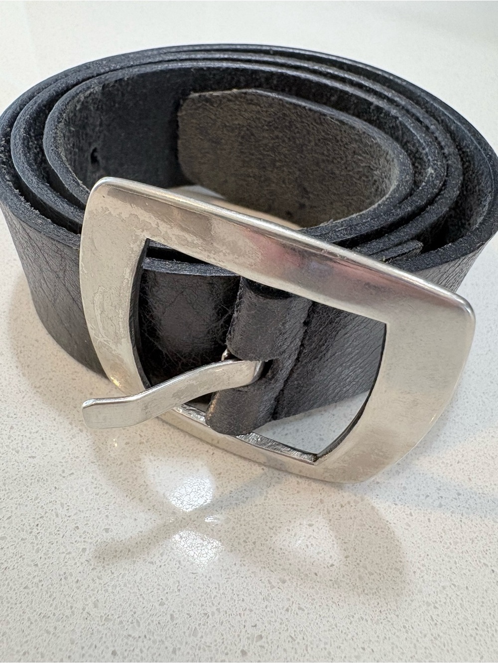 Calvin Klein Black Leather Belt with Silver Buckle